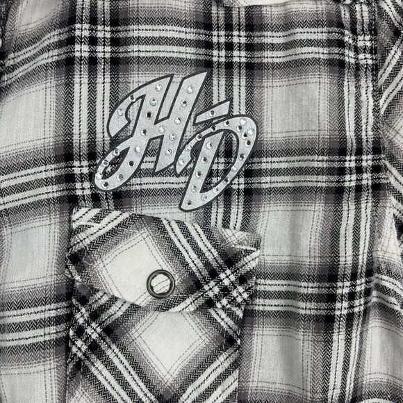 Harley Davidson Shirt Size Small Womens Black Plaid Snap Short Sleeve Rhinestone - Picture 4 of 7